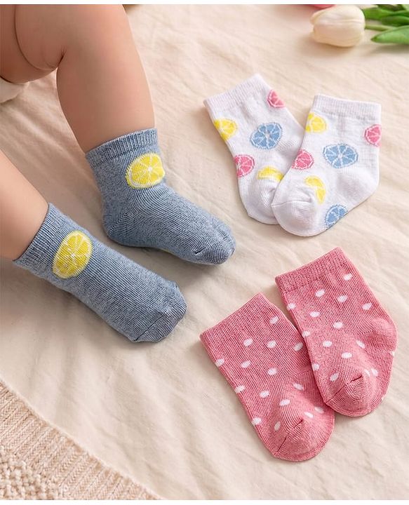 Cute Walk by Babyhug Knitted Anti-Bacterial Ankle Length Polka Dots Designed  Socks Pack of 3 - Pink White & Grey