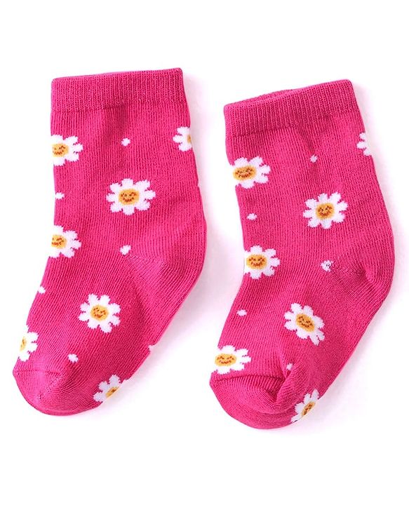 Cutewalk By Babyhug Anti Bacterial Ankle Length Floral & Polka Dots Design Socks Pack of 3 - Blue Yellow & Pink