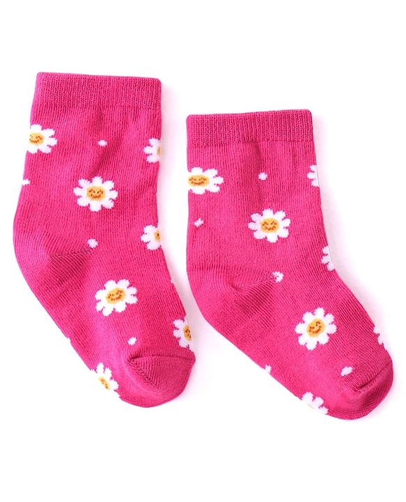 Cutewalk By Babyhug Anti Bacterial Ankle Length Floral & Polka Dots Design Socks Pack of 3 - Blue Yellow & Pink
