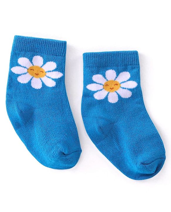 Cutewalk By Babyhug Anti Bacterial Ankle Length Floral & Polka Dots Design Socks Pack of 3 - Blue Yellow & Pink
