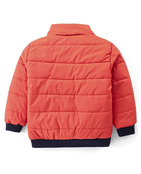 Babyhug Woven Full Sleeves Front Open Color Block Padded Hooded Jacket- Orange