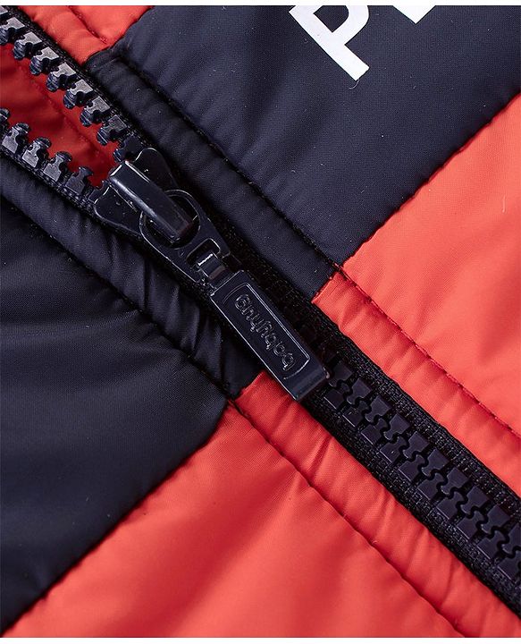 Babyhug Woven Full Sleeves Front Open Color Block Padded Hooded Jacket- Orange