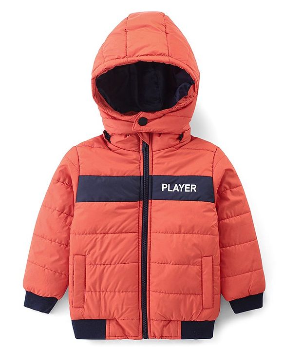 Babyhug Woven Full Sleeves Front Open Color Block Padded Hooded Jacket- Orange