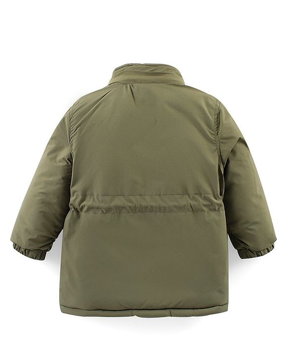 Babyhug Woven Full Sleeves Solid Jacket with Detachable Hood & Patch Detailing - Olive Green