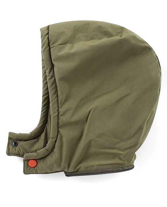 Babyhug Woven Full Sleeves Solid Jacket with Detachable Hood & Patch Detailing - Olive Green