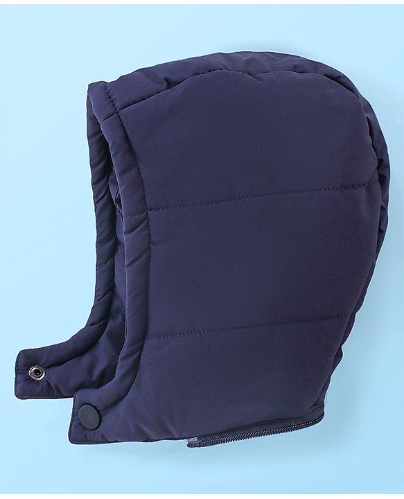 Babyhug Woven Full Raglan Sleeves Front Open Padded Hoooded Jacket With Detachable Hood Colour Block Design & Patch Detailing - Navy Blue
