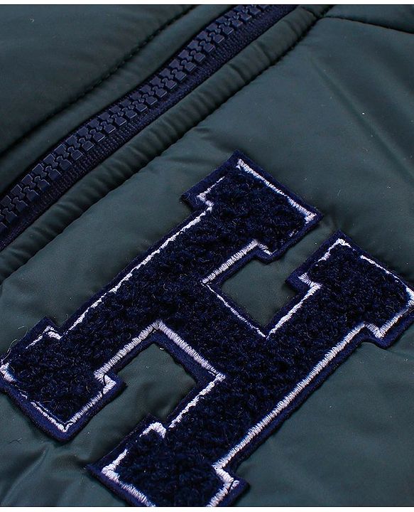 Babyhug Woven Full Raglan Sleeves Front Open Padded Hoooded Jacket With Detachable Hood Colour Block Design & Patch Detailing - Navy Blue