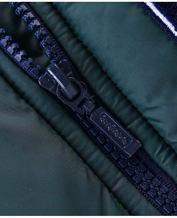 Babyhug Woven Full Raglan Sleeves Front Open Padded Hoooded Jacket With Detachable Hood Colour Block Design & Patch Detailing - Navy Blue