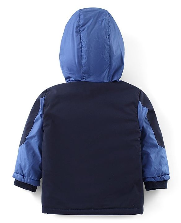 Babyhug Woven Full Sleeves Front Open Color Block Padded Hooded Jacket- Navy Blue