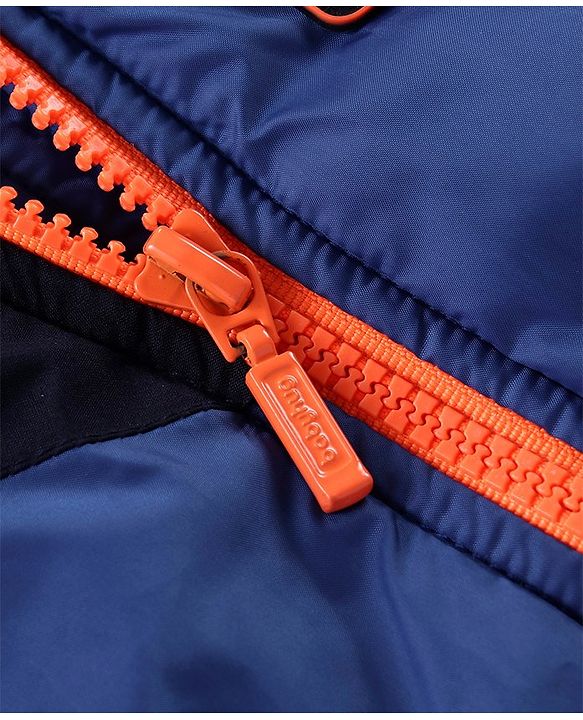 Babyhug Woven Full Sleeves Front Open Color Block Padded Hooded Jacket- Navy Blue