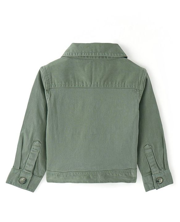 Babyhug Twill Woven Full Sleeves Collar Neck Washed Denim Jacket - Olive Green