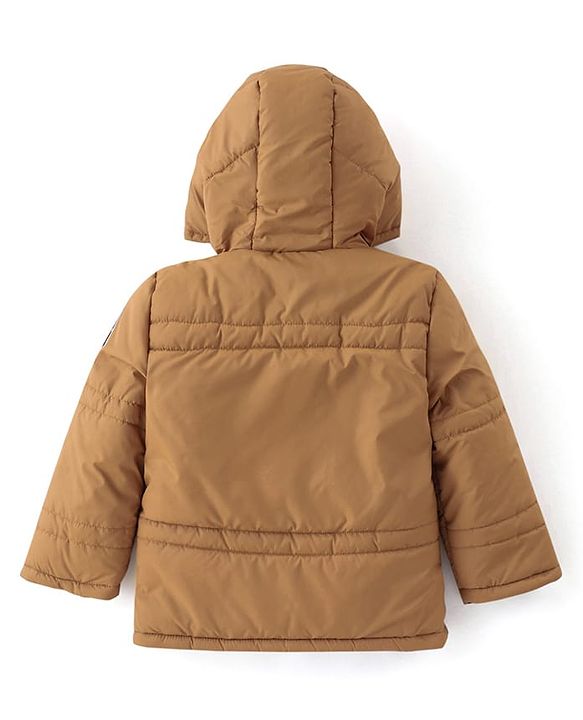 Babyhug Woven Full Sleeves Front Open Padded Hooded Reversible Jacket With Solid Colour - Brown