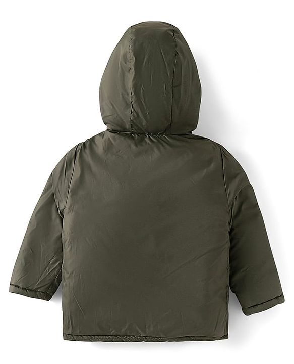 Babyhug Woven Full Sleeves Front Open Padded Hooded Reversible Jacket With Solid Colour - Brown
