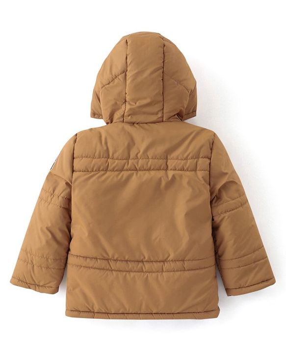 Babyhug Woven Full Sleeves Front Open Padded Hooded Reversible Jacket With Solid Colour - Brown