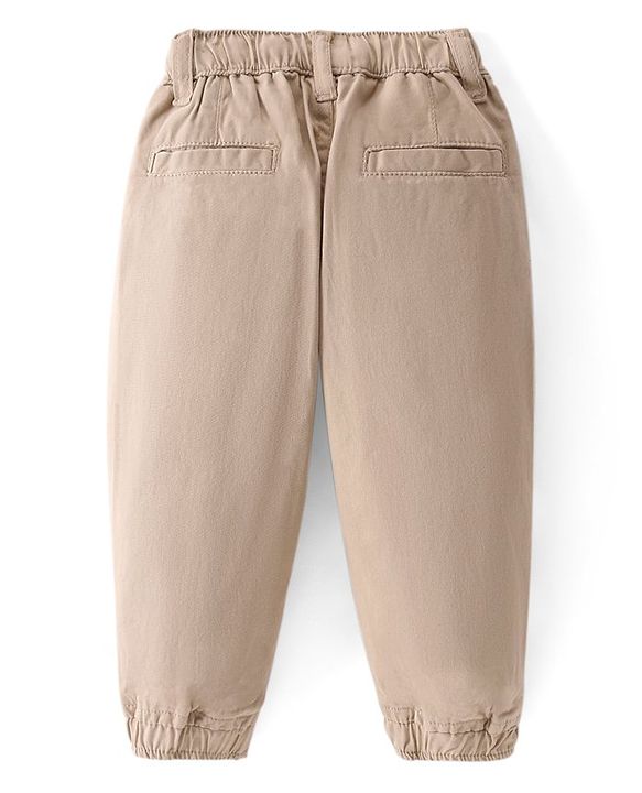 Babyhug Cotton Spandex Full Length Solid Colour Trousers - Fawn