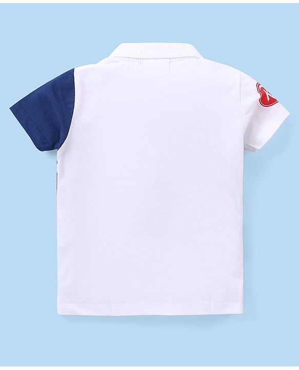 Babyhug Disney Cotton Knit Half Sleeves Polo T-Shirt with Cars Graphics - Navy Blue & White