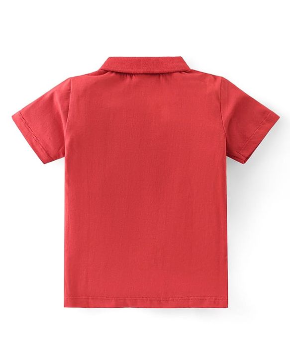 Babyhug Disney Cotton Knit Polo Neck T-Shirt With Cars Foil Print-Red