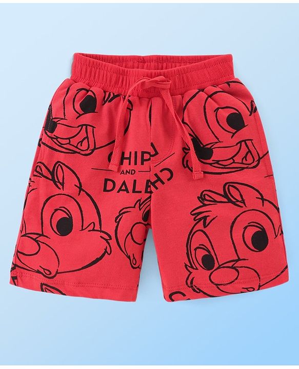 Babyhug Disney Cotton Knit Half Sleeves T-Shirt & Shorts Set With Chip n Dale Graphics - Red & White