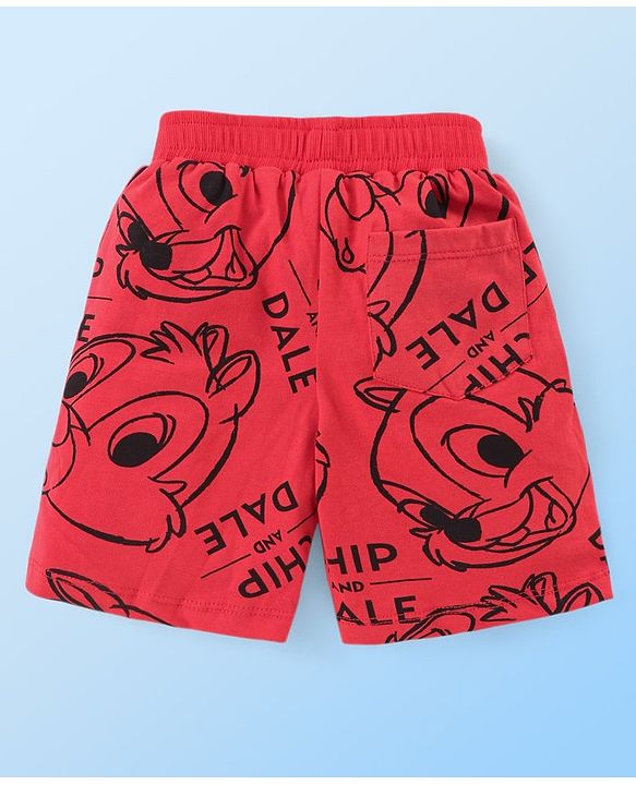 Babyhug Disney Cotton Knit Half Sleeves T-Shirt & Shorts Set With Chip n Dale Graphics - Red & White