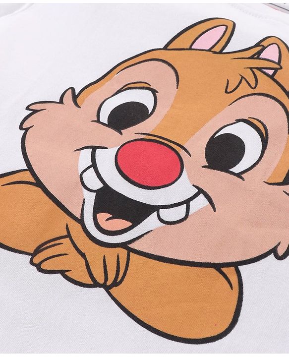 Babyhug Disney Cotton Knit Half Sleeves T-Shirt & Shorts Set With Chip n Dale Graphics - Red & White