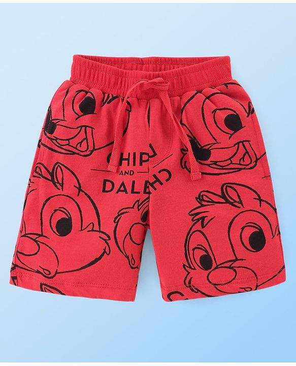 Babyhug Disney Cotton Knit Half Sleeves T-Shirt & Shorts Set With Chip n Dale Graphics - Red & White