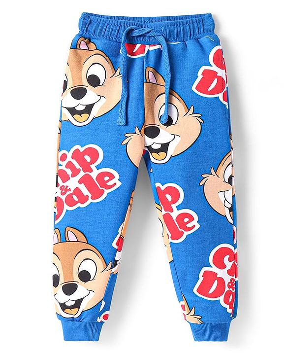 Babyhug Disney Single Jersey Knit Full Length Lounge Pants With Chip'N Dale Graphics - Blue