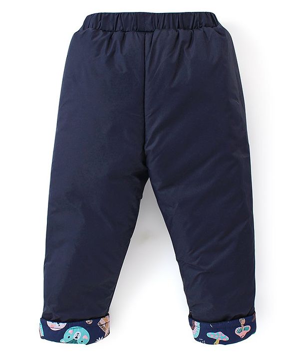 Babyhug Full Sleeves Hooded Front Zipper Padded Winter Wear Suit With Animals Print - Navy Blue