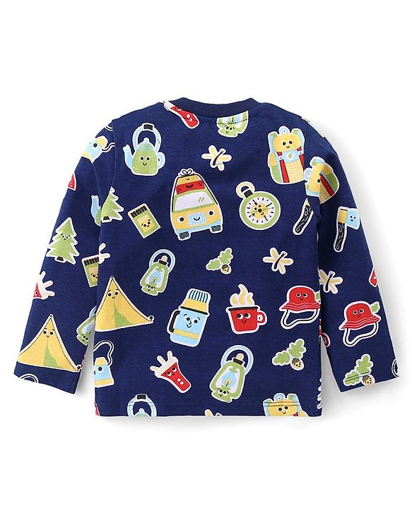 Babyhug Cotton Knit Full Sleeves Night Suit with Cartoon Print - Navy Blue
