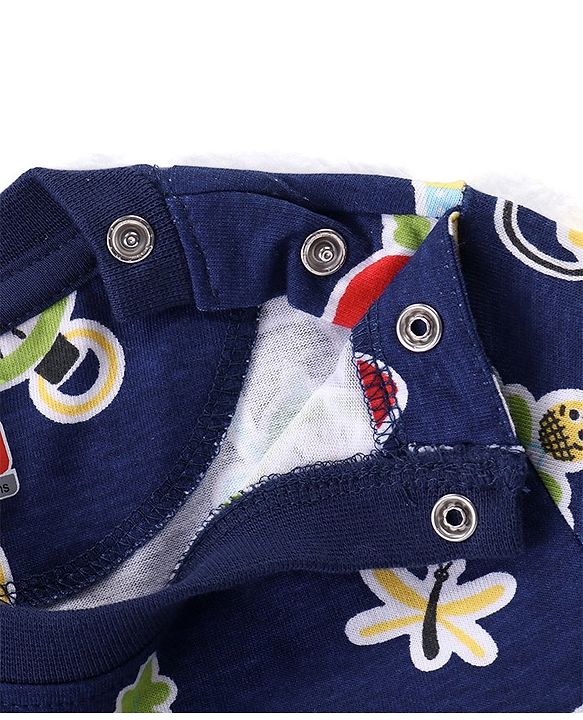 Babyhug Cotton Knit Full Sleeves Night Suit with Cartoon Print - Navy Blue