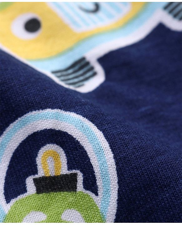 Babyhug Cotton Knit Full Sleeves Night Suit with Cartoon Print - Navy Blue