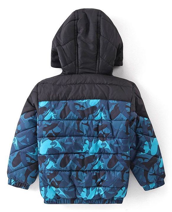 Babyhug Full Sleeves Padded Jacket with Hood Whale Print - Blue