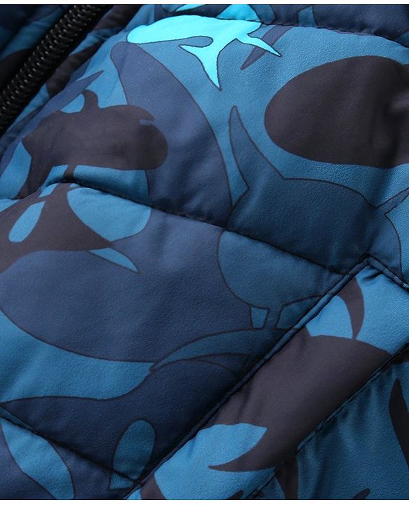 Babyhug Full Sleeves Padded Jacket with Hood Whale Print - Blue