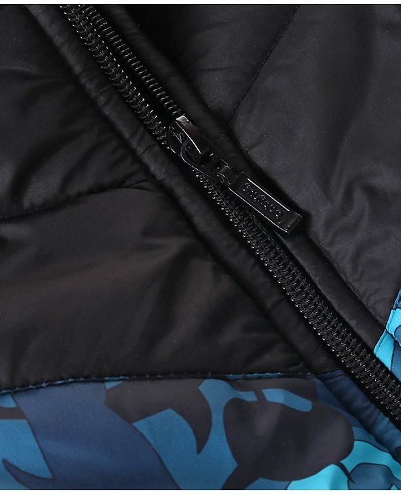 Babyhug Full Sleeves Padded Jacket with Hood Whale Print - Blue