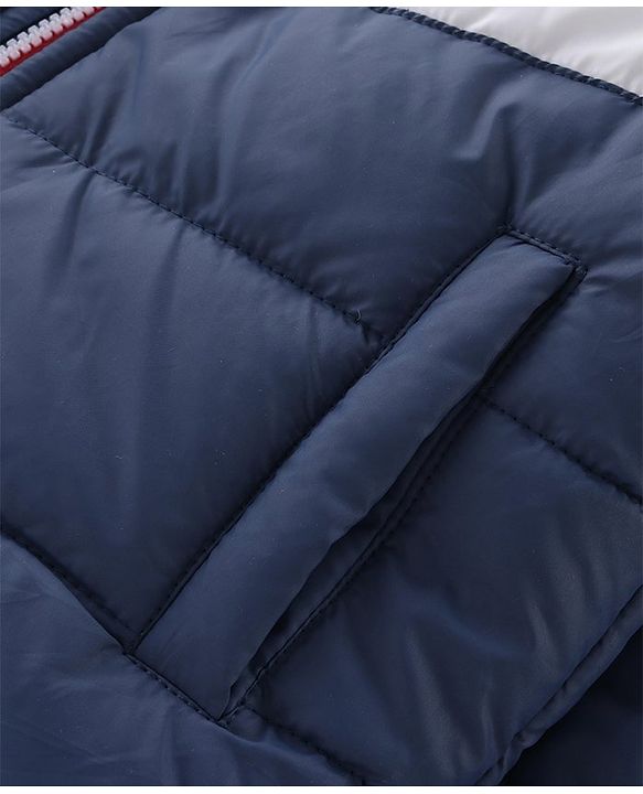 Babyhug Woven Full Sleeves Color Block Padded Hooded Jacket- Red & Navy Blue