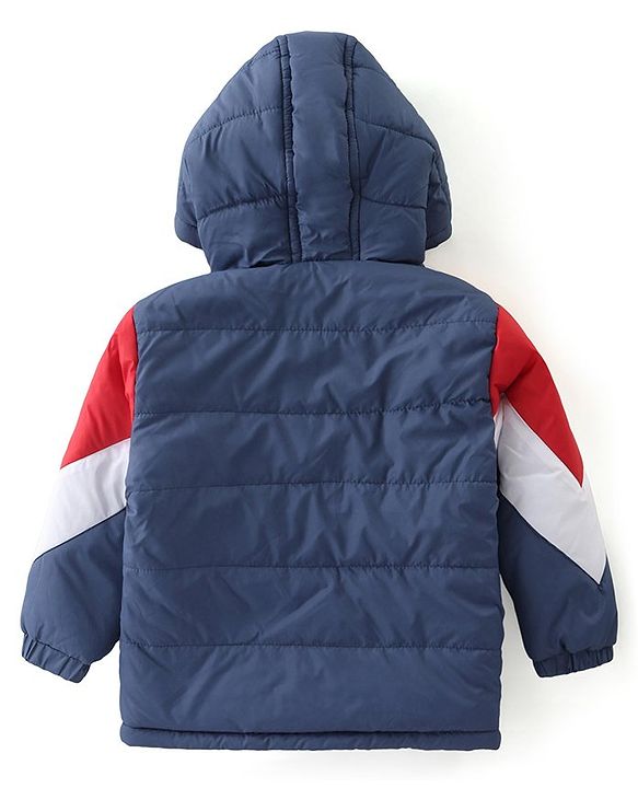Babyhug Woven Full Sleeves Color Block Padded Hooded Jacket- Red & Navy Blue