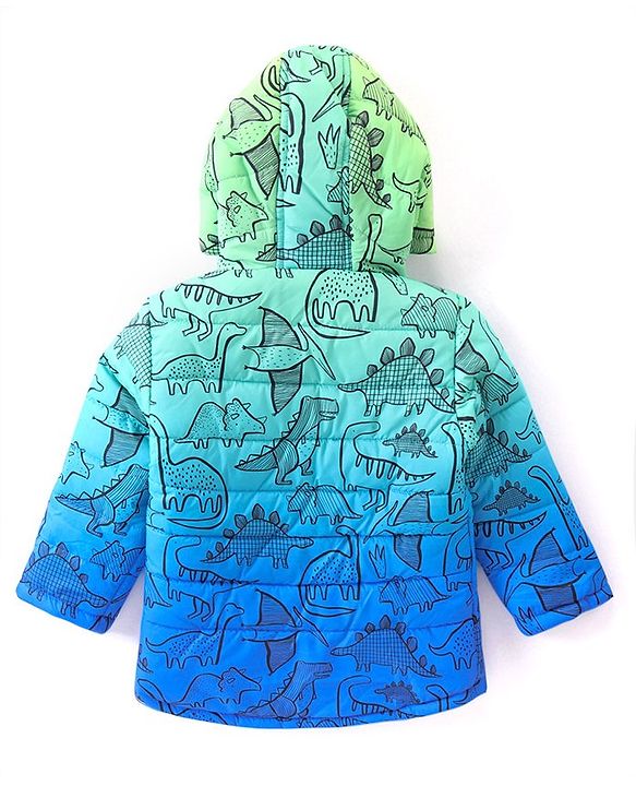 Babyhug Full Sleeves Hooded Padded Jacket Dino Print - Blue
