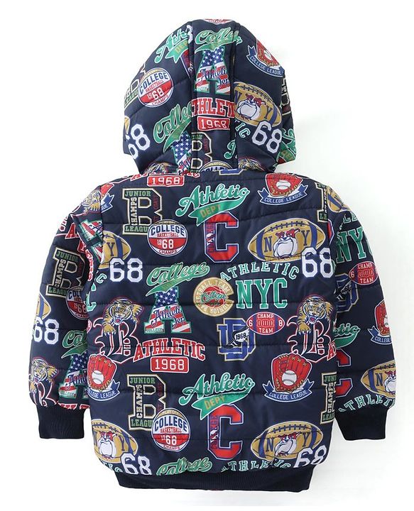 Babyhug Woven Full Sleeves Sports Theme Padded Hooded Jacket- Multicolor