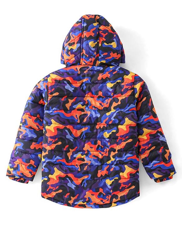 Babyhug Woven Full Sleeves Camouflage Print Padded Hooded Jacket- Blue & Orange
