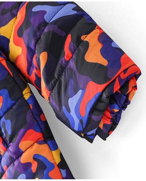 Babyhug Woven Full Sleeves Camouflage Print Padded Hooded Jacket- Blue & Orange