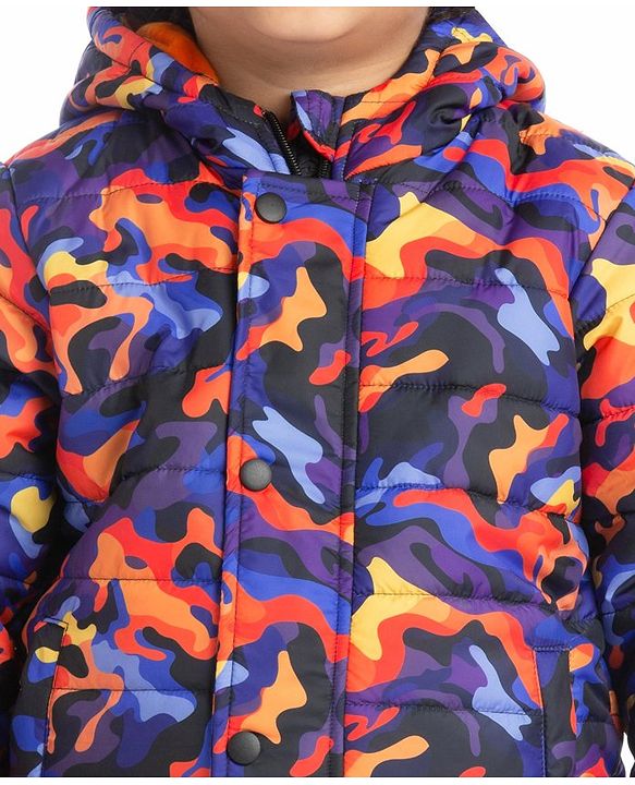 Babyhug Woven Full Sleeves Camouflage Print Padded Hooded Jacket- Blue & Orange