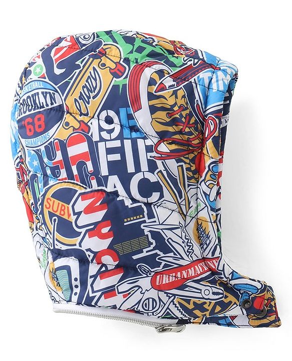 Babyhug Woven Full Sleeves Printed Padded Hooded Jacket- Multicolor