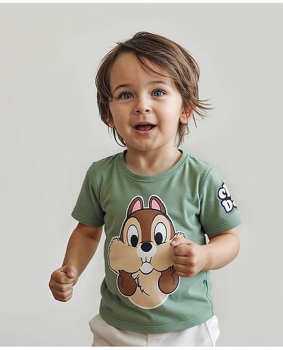 Babyhug Disney Cotton Knti Half Sleeves T-Shirt with Chip N Dale Graphics - Dark Green