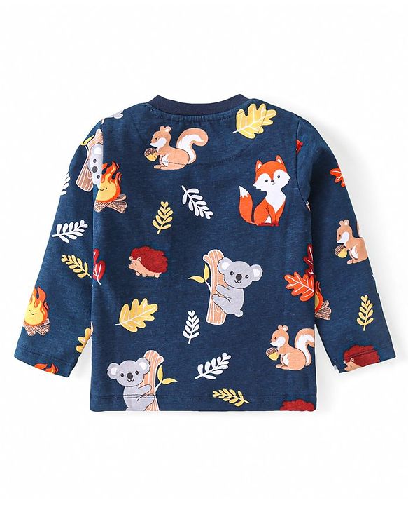Babyhug Cotton Knit Full Sleeves Night Suit with Animal Print - Navy Blue