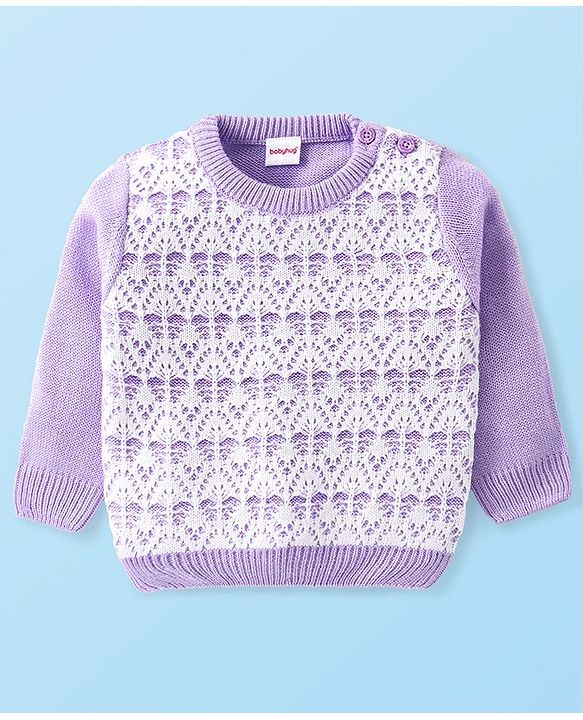 Babyhug Knitted Full Sleeves Pullover Sweater with Cable Knit Design - Purple