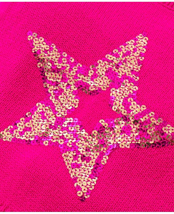 Babyhug Knitted Full Sleeves Pullover Sweater with Sequin Star Design - Fuchsia