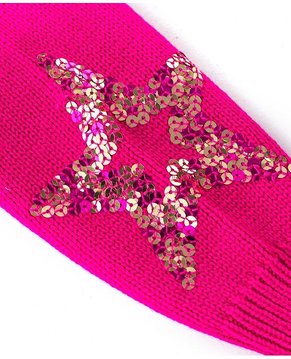 Babyhug Knitted Full Sleeves Pullover Sweater with Sequin Star Design - Fuchsia