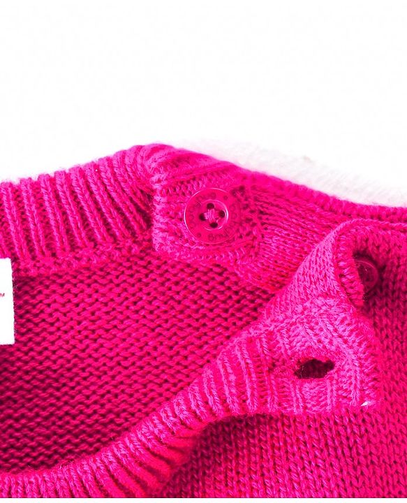 Babyhug Knitted Full Sleeves Pullover Sweater with Sequin Star Design - Fuchsia