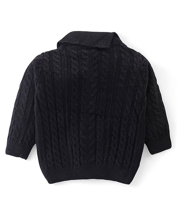 Babyhug Knitted Full Sleeves Turtle Neck Pullover Sweater with Cable Knit Design - Black