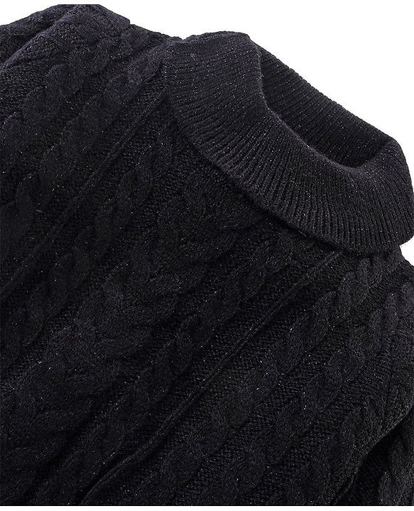 Babyhug Knitted Full Sleeves Turtle Neck Pullover Sweater with Cable Knit Design - Black