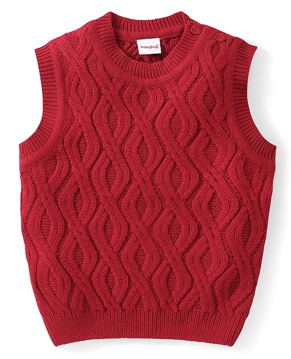Babyhug Knitted Sleeveless Pullovers Sweater With Cable Knit Design - Red